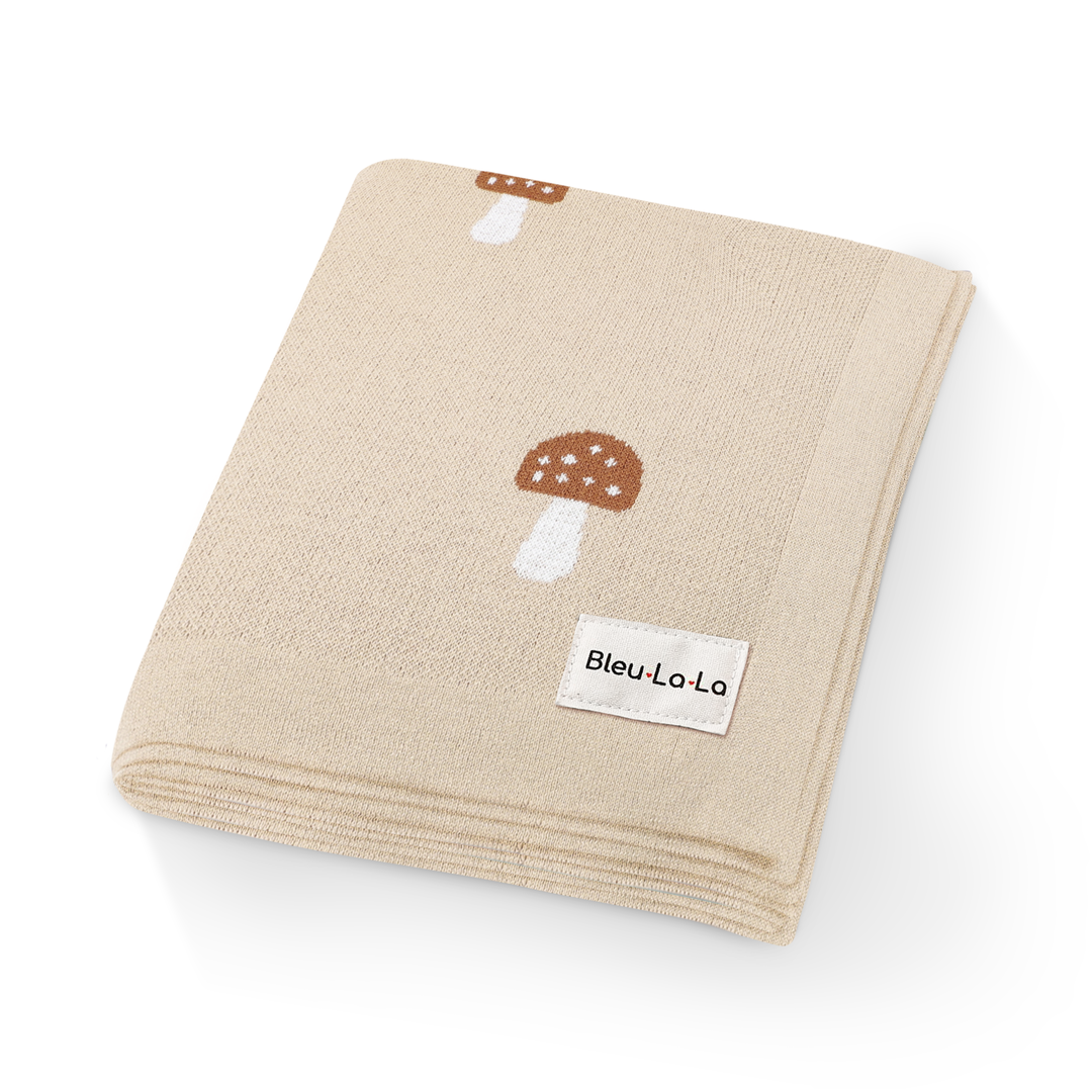 Bleu La La - 100% Luxury Cotton Swaddle Receiving Baby Blanket - Mushroom