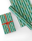 Blue Spruce and Bows Green Striped Wrapping Paper