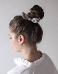 Linen Cotton Solid Bunny Ear Knotted Elastic Bow Scrunchie: Camel