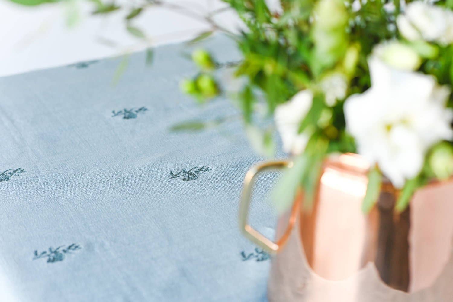 Blue Fleur Embroidered Tablecloth: 60&quot; x 90&quot;