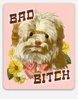 Bad Bitch Funny Dog Sticker - Puppy with Flowers Pink