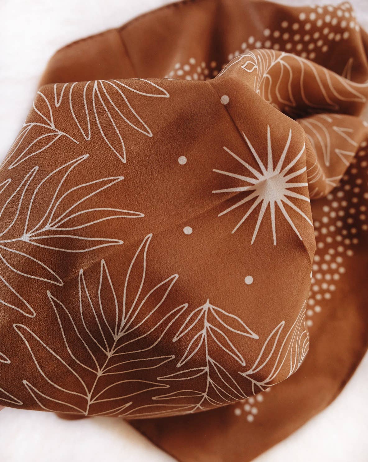 100% Silk Bandana Scarf - Tropical Palms Amber