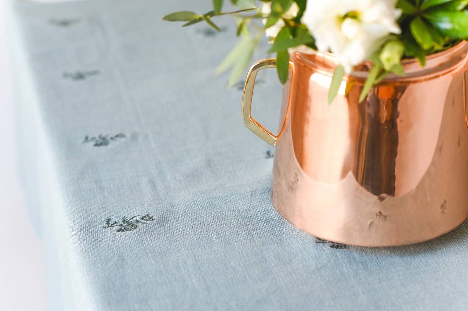 Blue Fleur Embroidered Tablecloth: 60&quot; x 90&quot;