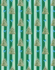 Blue Spruce and Bows Green Striped Wrapping Paper