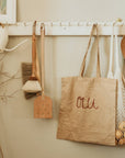 Hand embroidered, plant dyed tote bag: Oui