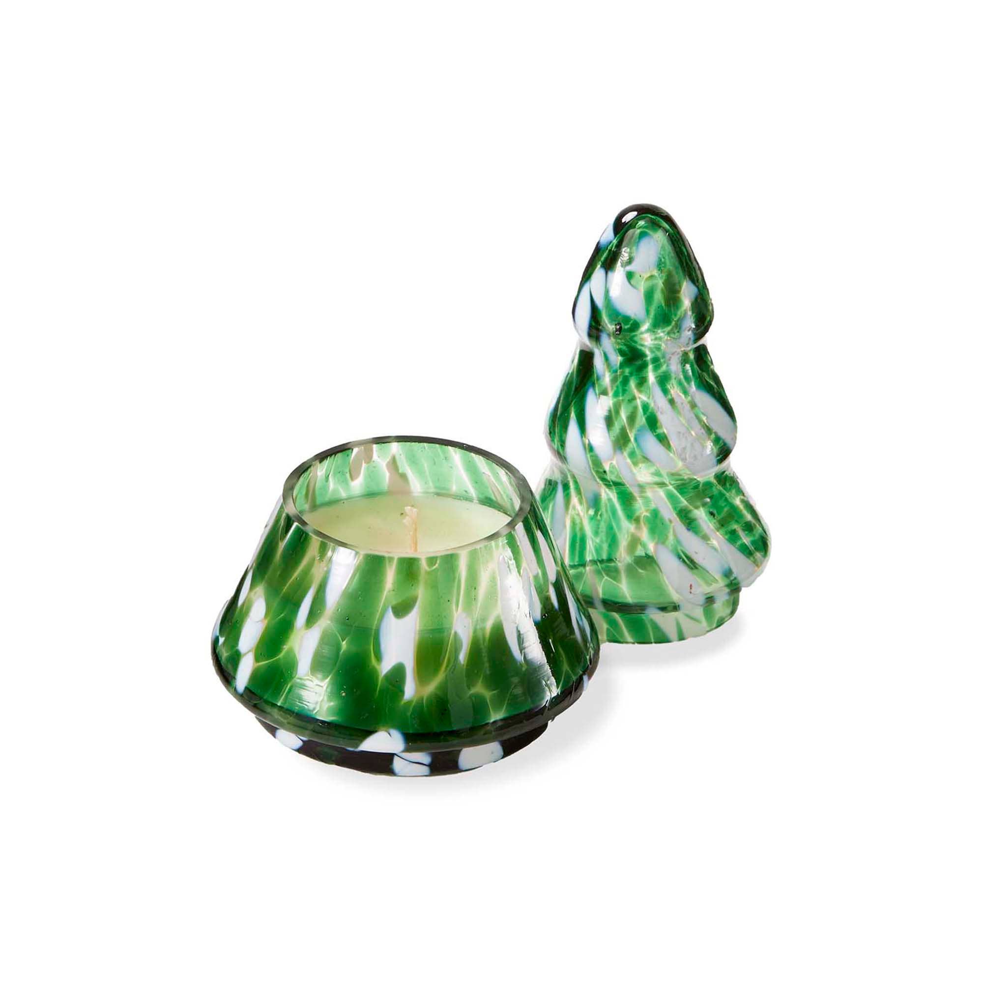 Green Glass Tree Shaped Scented Candle Small: Green, Glass