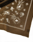 100% Silk Bandana Scarf - Classic Deep Olive Floral